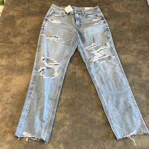 American Eagle Strigid Mom Jean Size 6 LONG Distressed Super HR Bleached NWT